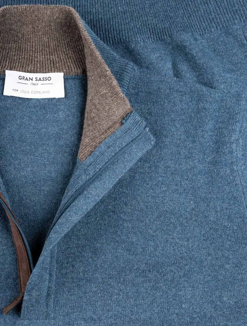 Wool And Cashmere Half Zip Blue