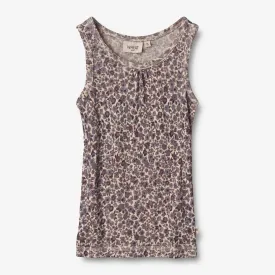 Wool Singlet Elga - purple flowers